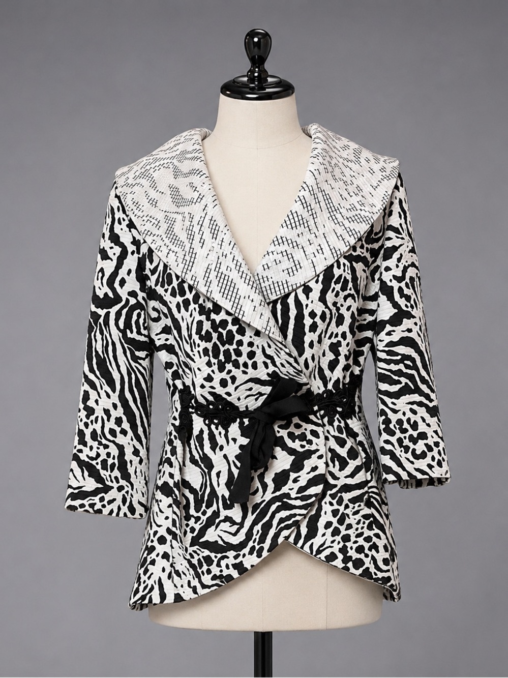 Paola Poggi Size 36white & Black Jacket Lace Ribbon Belt-Italian Made